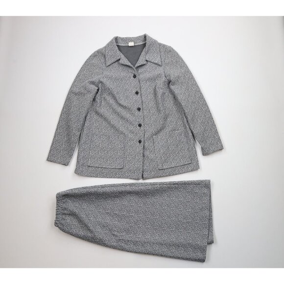 Vtg 70s Rockabilly Womens 6 Atomic Fleck 2 Piece Knit Business Skirt Suit USA